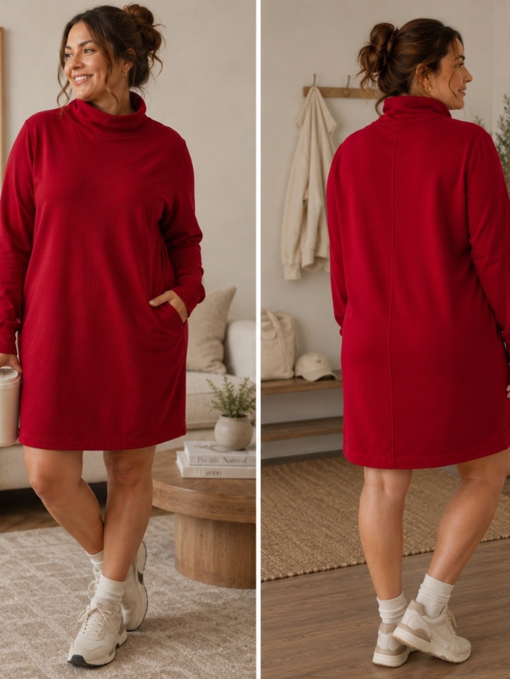 NWT Athleta Cozy Karma Mock Neck Dress Plus 1X‎ 16W 18W Candy Red Zip Pockets